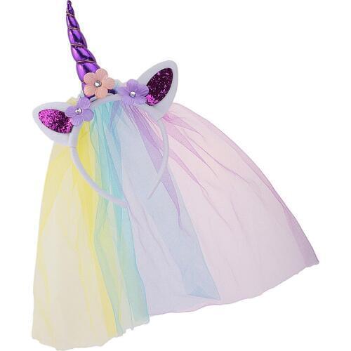 Unicorn Horn Ears Flower Headband with Veil Cosplay Costume Birthday Party Gift