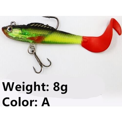 1PCS Jig Lead Head Fishing Soft Bait 80mm/ Artificial Silica gelWobblers Worm Lures Minnow Treble Hook Fishing Tackle 8 color