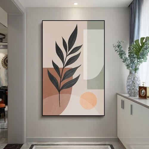 Simple Nordic retro abstract geometry leaves Morandi color porch decoration picture painting core inkjet printing