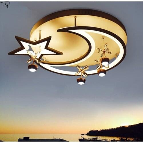 Postmodern Simple Stars and Moon Lights Round Cartoon Led Ceiling Lamp Individual Childrens Kids Room Bedroom Study Living Room