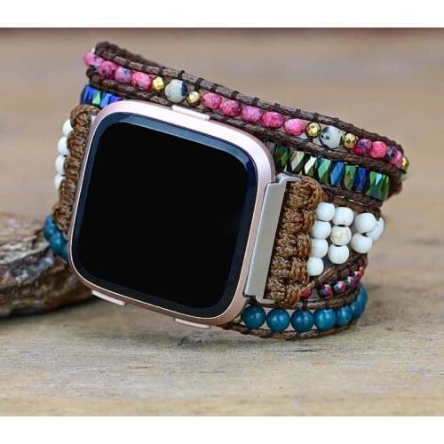 Retro Natural Stones 5 Strands Fitbit Wrap Watch Band Handmade Boho Charm Fitbit Strap Wholesale
