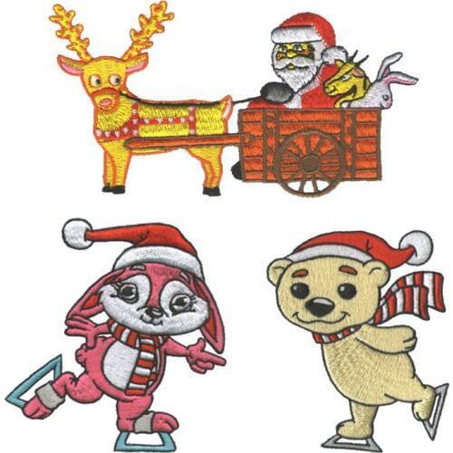 PGY Christmas Series Embroidered Skating rabbit Patches for clothing Santa Claus Ice skating bear Patch Stickers Free Delivery