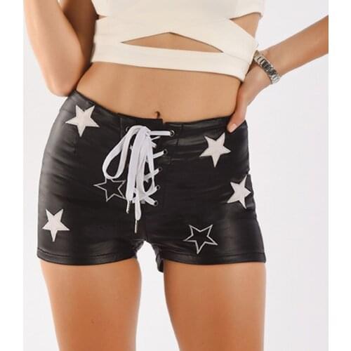 Pu leather shorts Ladies 2020 new autumn and winter wear short leather sexy high waist sexy Drawstring short 3XL plus size