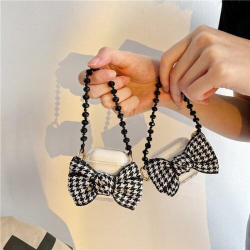 Fashion Houndstooth Bow Bracelet Transparent Silicone Headphone Earphone Case for Apple Airpods 1 2 Pro Wireless Headset Cover
