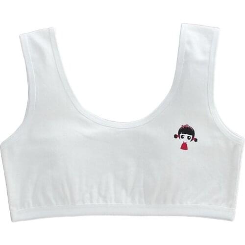 Y166 Puberty Teen Girls Wide Strap Cotton Training Bra Double Layer Solid Color Underwear Cartoon Character Tank Crop Top