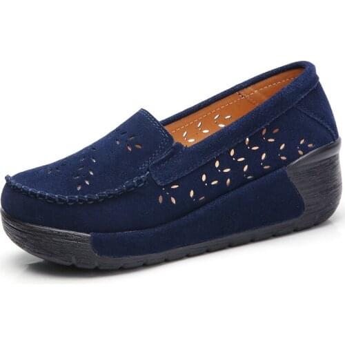 2021Spring Mother Shoes Flats Platform Loafers Ladies Work Genuine Leather Comfort Soft Moccasins Nursing Slip Casual Shoes