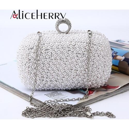 Top grade women clutch bags ladies diamond banquet evening bags wedding bridal handbags rhinestone pearl purse party box bags