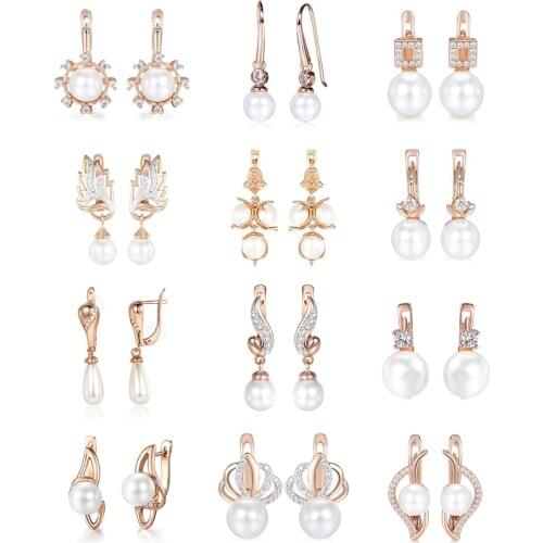 Simulated Pearl Earrings Wholesale Jewelry 585 Rose Gold Filled Elegant Stud Earrings For Women Ear Jewelry New LGE266