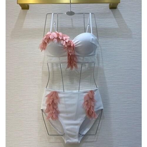 2021 women Summer holiday flowers patchwork white bikini set Sexy Bathing Suit sweet Beachwear swim two-piece suits y418