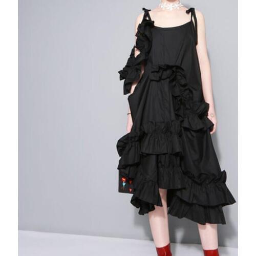 2021 New Spring Irregular Multilayer Ruffles Solid Color Loose Fashion Sexy White Dress Women Trendy Tide