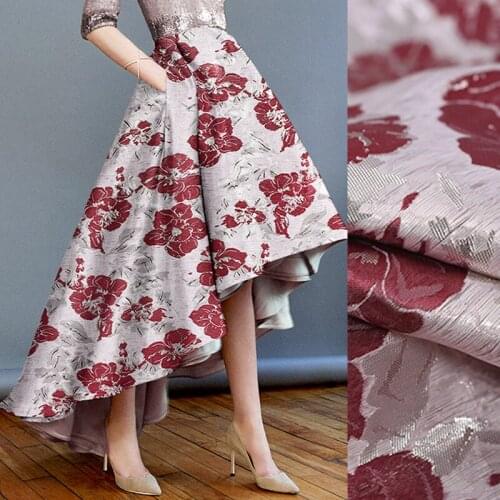 150CM Wide 320G/M Weight Dark Red Flower Jacquard Acrylic Polyester Fabric for Spring Autumn Coat Dress Shirt Jacket E596