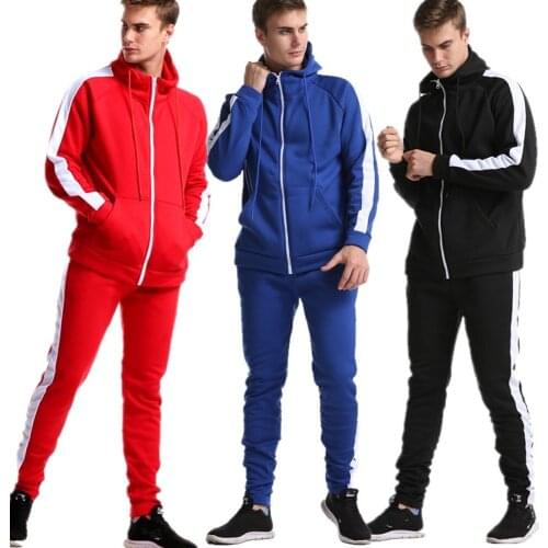 2021 Men Sports 2pcs Outfit Set Fashion Cashual Long Sleeve Color Block Hoodie Sweatshirt Top+Loose Pants Suit Men Spring Fall
