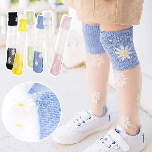 2021 summer childrens stockings female baby small daisy print mesh cotton socks thin childrens baby socks socks 3-8Y