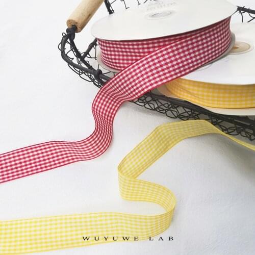 5M/lot 25mm Red Yellow Plaid Ribbon Grid Printed Ribbon for Home Wedding Christmas Decoration DIY Gift Wrapping Lovely Packing