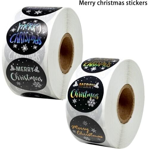 500 Pcs/Roll Merry Christmas Stickers Seal Labels Gold Silver 1 Inch Round Stickers For Handmade Sticker Card Box Package Labels