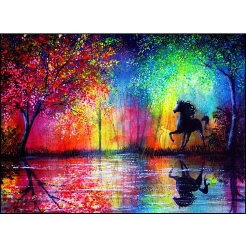 5D Diy Diamond Painting Cross Stitch Full Square Drill Animal Horse in Forest Picture Mosaic Diamond Embroidery Crystal Kit Gift