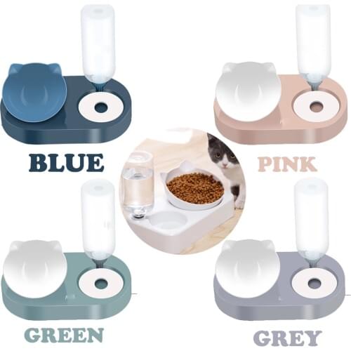 New 2-in-1 Cat Bowl Water Dispenser Automatic Water Storage Pet Dog Cat Food Bowl Food Container with Waterer Pet Waterer Feeder