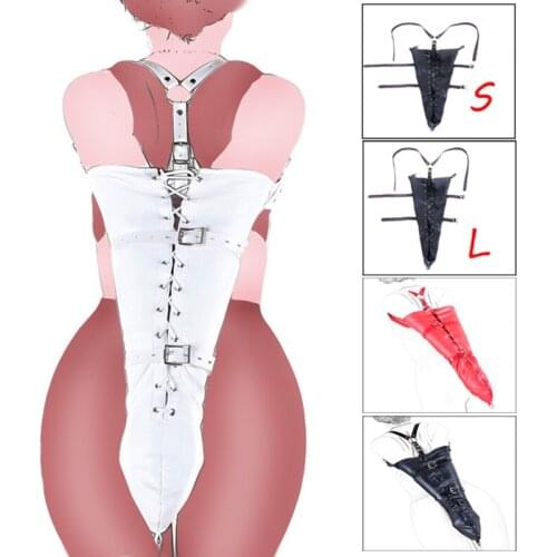 BDSM Leather Arm Binder,Behind Back Straight Jacket,SM Slave Restraint Over Shoulder Lace Up Arm Binder Lockable Gloves Sex Toys
