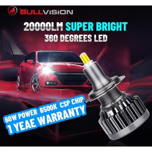 Bullvision H7 20000LM 60W Hb3 9005 9006 Car 360 High Vision H8 H9 CSP Chips H1 H11 6500K 12V LED Auto Fog Lamps Headlight Bulbs