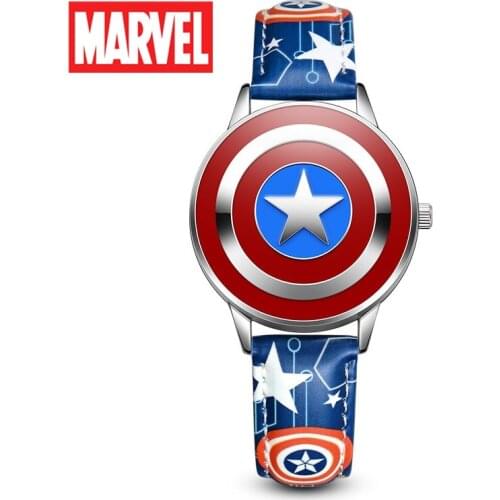 Marvel Avengers Captain America Child Clamshell Leather Waterproof Children Quartz Metal Case Watches Disney 81032 Relojios HOT