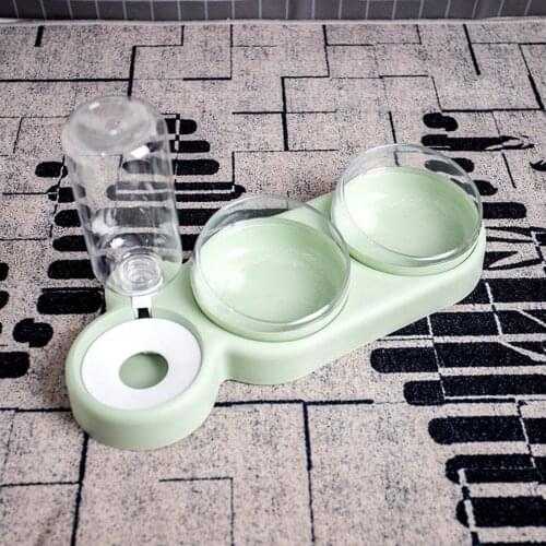 Cat Double Bowl Cat Dog Food Bowl Transparent Material Non Slip Dry Food With Water Bottle Protection Cervical Transparent Cat 2