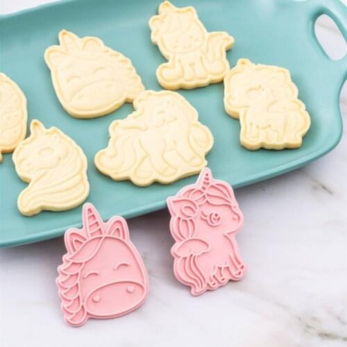Unicorn Pony Set of Cookie Cutters 3d Cartoon Mold Plastic Pressing Fun Baking Molding Unicorn Cookie Mould