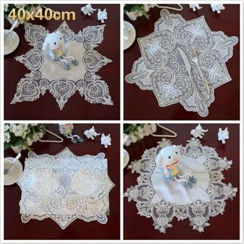 European Octagonal Velvet Lace Embroidered Trim Placemat Coaster Bedroom Balcony Small Table Mat Cover Cloth Banquet Party Decor