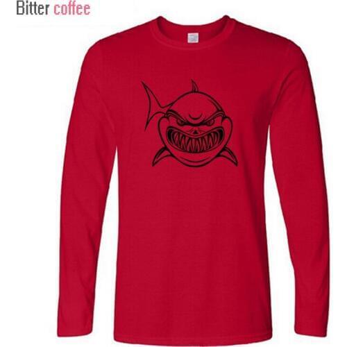 Fashion Classic Cotton Cartoon Shark Printed T-shirts Men Long Sleeve O-neck Tshirts New Autumn Spring T shirts XS-XXL