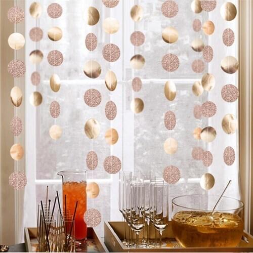 57Dot 4M Twinkle Rose Gold Circle Garlands Paper Banner Wedding Hanging Garland Birthday Home Party Decor Baby Shower Supplies