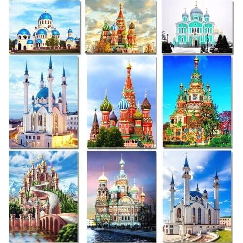 Huacan Full Square Diamond Painting Temple Art Kit 5D DIY Diamond Embroidery Mosaic Religion Decorations Home