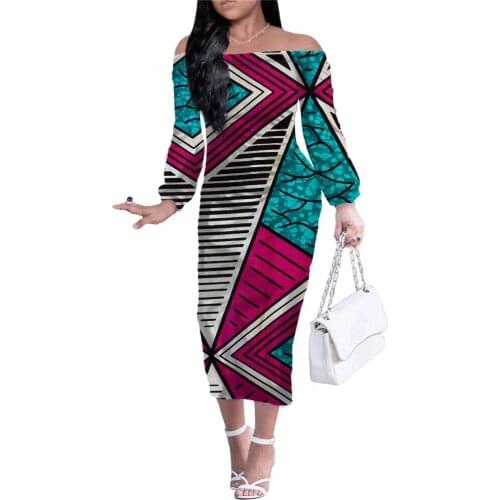 HYCOOL Plus Size Off Shoulder Evening Dress Ankara African Tribal Kente African Long Dress Fall Bodycon Dresses For Women Party