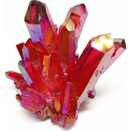 145g natural red quartz cluster beautiful red aura angel crystal cluster reiki Titanium coating cluster healing