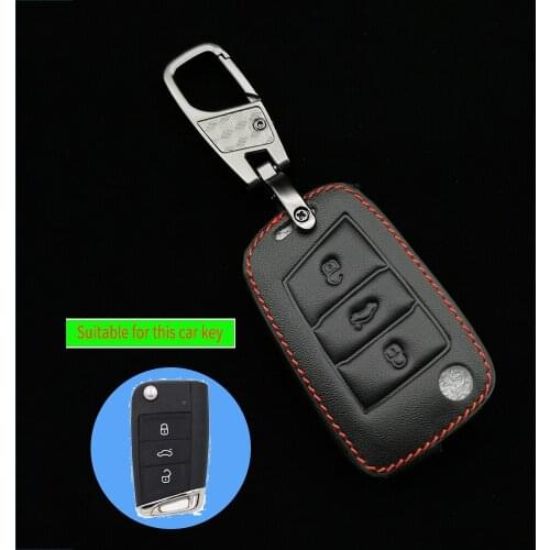 Leather Remote Key Cover For Volkswagen Tiguan Golf Mk7 Seat Ibiza Leon Skoda Octavia Altea Aztec 3-Button Car Case Accessories