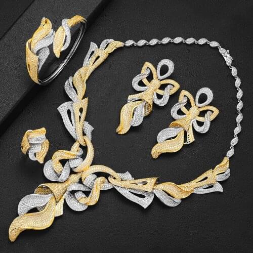 LARRAURI Luxury 4PCS African Jewelry Sets For Women Wedding Cubic Zircon Crystal CZ Engagement Dubai Silver Bridal Jewelry Sets