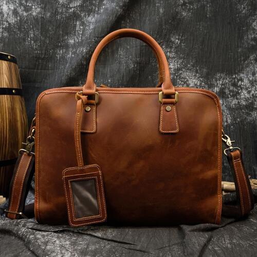 Luufan Men Briefcase Genuine Leather Laptop Bag 15.6" PC Computer Bag Cowhide Male Briefcase Cow Leather Men Bag Work Tote
