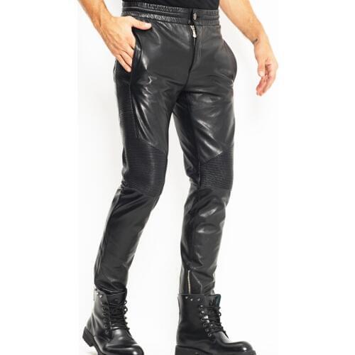 Mens Leather Pant Biker Pants Moto&Biker Punk Rock Pants Tight Gothic Leather Pants Slick Smooth Shiny Trousers Sexy WZS003