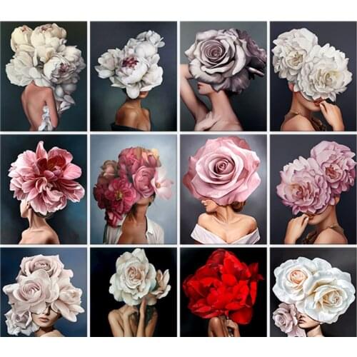 5D DIY Poured Glue Diamond Painting Kits Flower and Women Full Round With AB Drill Canvas Home Decor Frameless Unique Gift Art