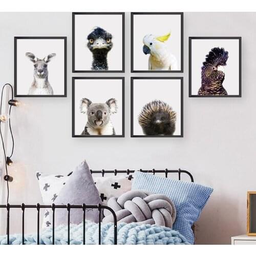 Australian Animal Nursery Wall Art Pictures Canvas Painting Cute Baby Animals Parrot Kangaroo Posters and Prints Kids Room Decor