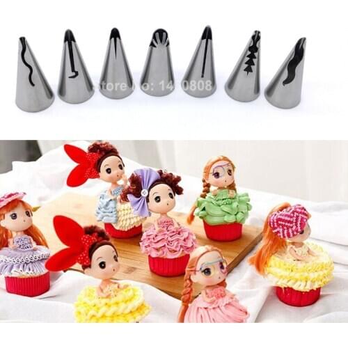 Wholesale 10 Sets(7 Pcs/set) Stainless Steel Princess Skirt Dress Russian Tulip Icing Piping Nozzles Cake Decorating Tips Sets