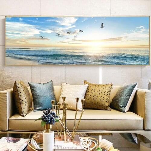 Natural Sea Beach Flying Birds Landscape Posters and Prints Canvas Painting Wall Art Picture Cuadros Home Decor Salon No Frame