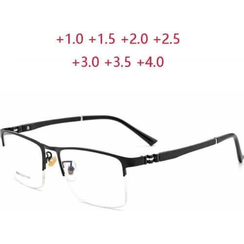 Semi-Rimless Resin Lens Square Hyperopia Eyeglasses Elderly Sun Photochromic Gray Farsighted Glasses Diopter +100 +150 To +400