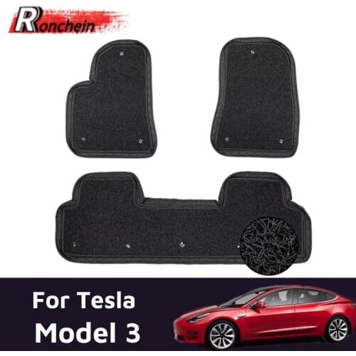 RONCHEIN Wire Floor Mats for Tesla Model 3 2017 2018 2019 Waterproof and Wearable Custom Foot Pads Automobile Carpet Car Covers
