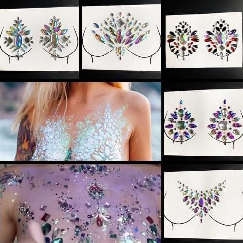 Nipple Within Temptation Flash Gem Sticker For Night Club Party Princess Glitter Jewels Chest Tattoo Sticker Vogue Crystal Paste