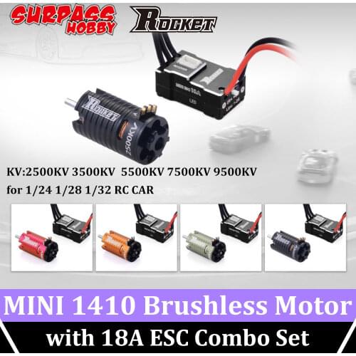 SURPASS HOBBY Rocket MINI 1410 Brushless Motor 9500/7500/5500/3500/2500KV with 18A ESC Black for 1/24 1/28 1/32 RC Car Traxxas