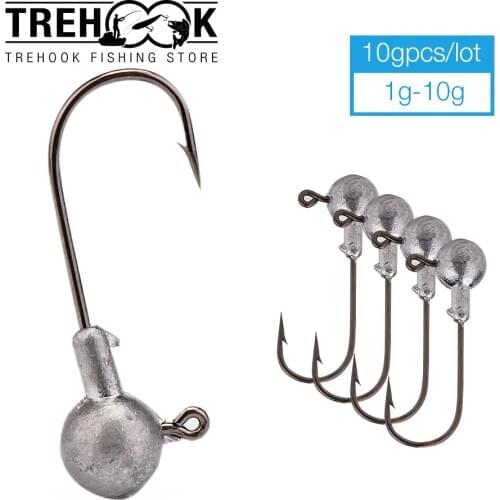 TREHOOK 10cps Lead Jig Head 1~10g Jig For Winter Fishing Pike High Quality Fishing Hooks For Soft Worm Lure Fishing Accessories