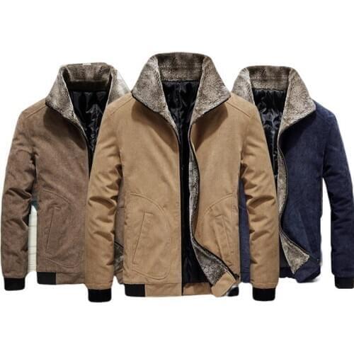 2021 Corduroy Lapel Coat Winter Mens Bomber Outwear Casual Male Fur Collar Windbreaker Jacket Men Fleece Warm Corduroy Coat