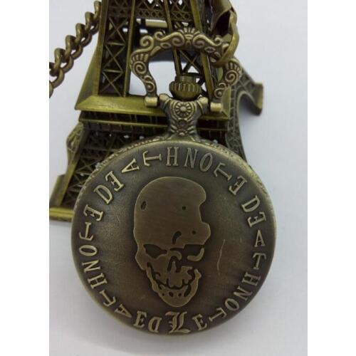 Vintage Bronze antiques Death Note pattern Fashion quartz Flip clock cowboy chain pocket watches