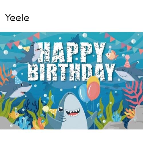 Yeele Birthday Photocall Backdrop Baby Shower Cartoon Shark Party Decor Vinyl Background Photo For Photography Studio Shoot Prop