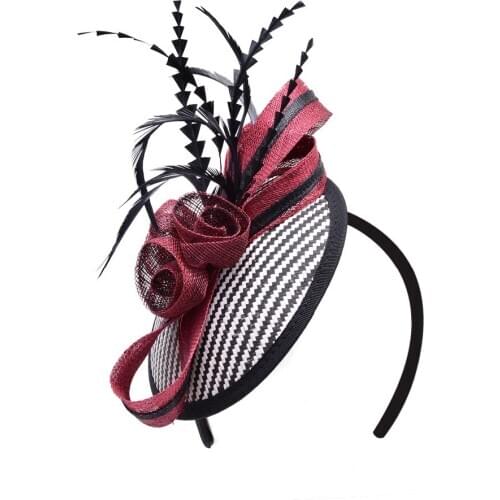 Women Sinamay Fascinator Hats Black Feather Bow Kentucky Derby Wedding Cocktail Church Sinamay Headbands Women Headwear T221