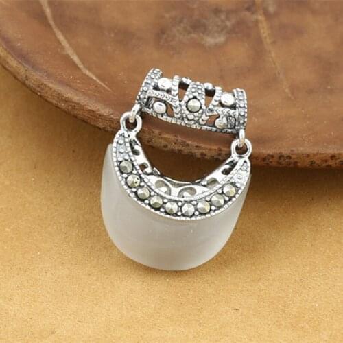 925 Sterling Silver Pendant Retro Thai Silver Fashion Necklace For Women Marcasite Inlay Opal Pendant Fine Jewelry
